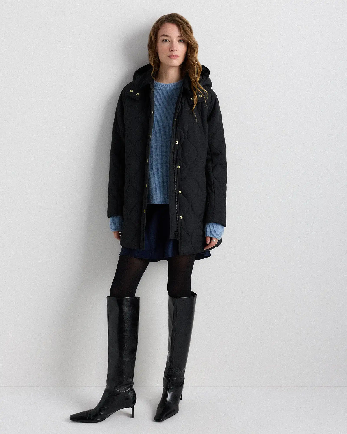 Featherless Quilted Hooded Long Puffer Jacket