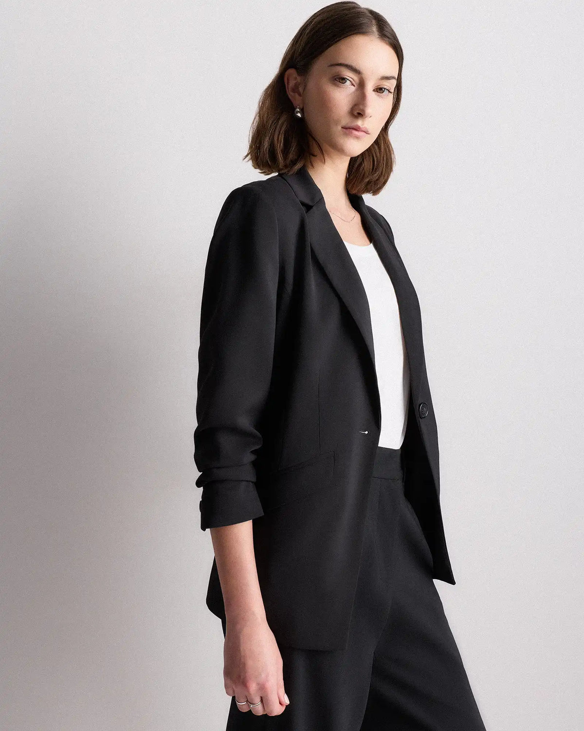 Stretch Crepe Cinched Waist Blazer