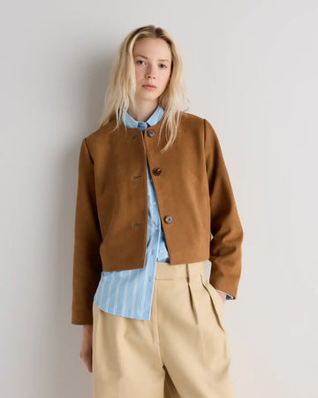 100% Suede Collarless Cropped Jacket