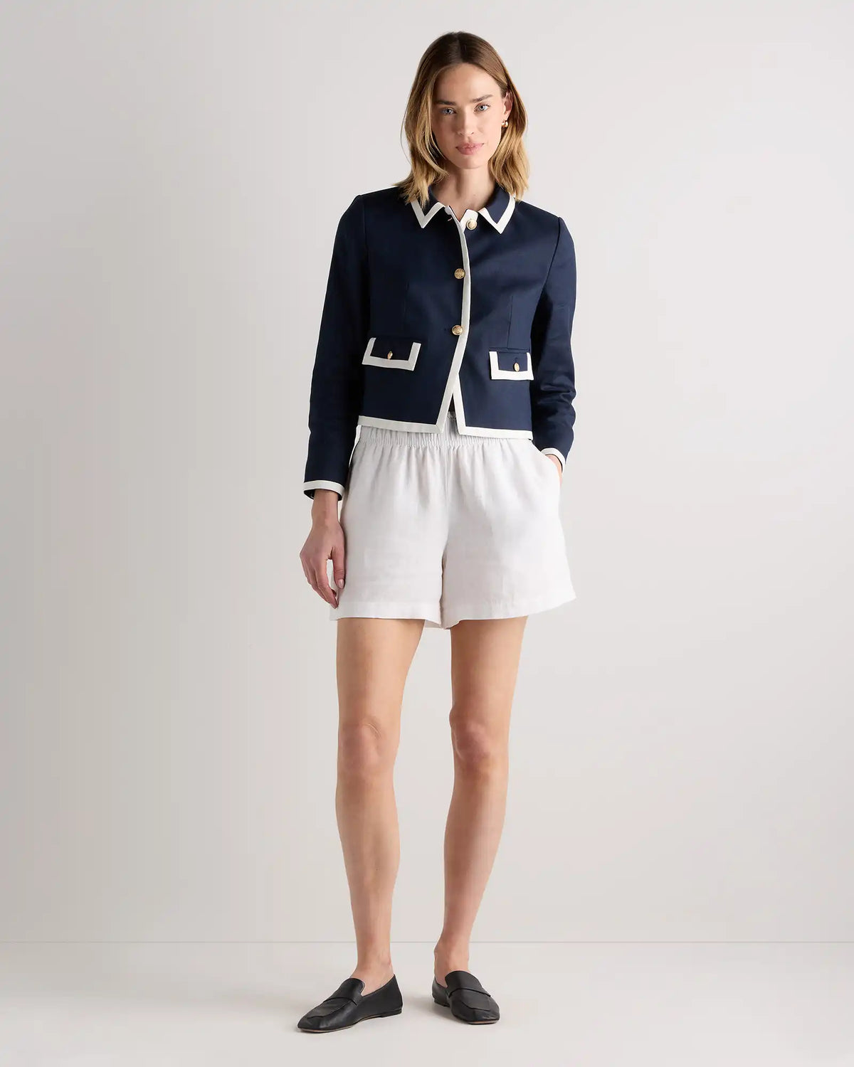 European Stretch Linen Cropped Lady Jacket