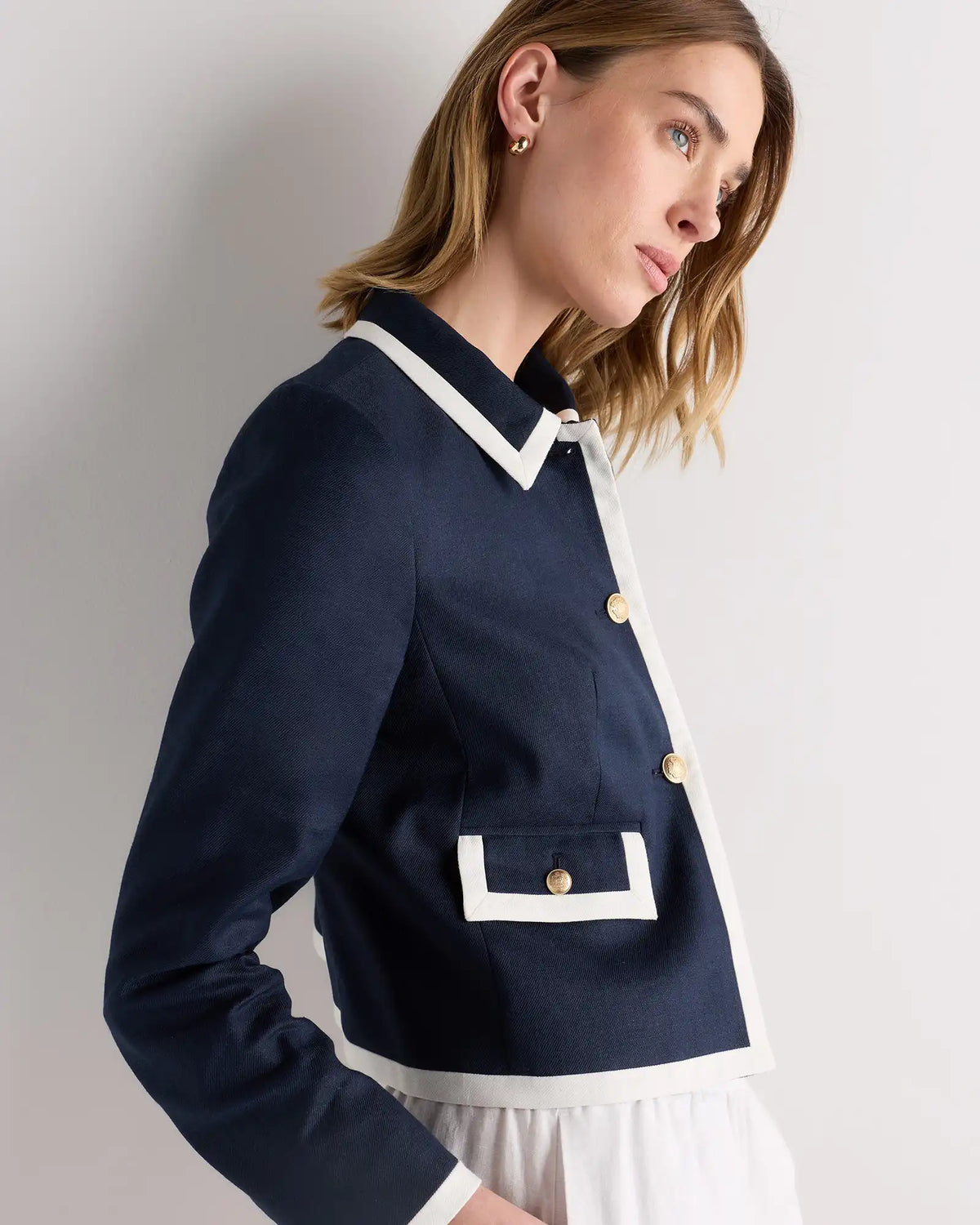 European Stretch Linen Cropped Lady Jacket