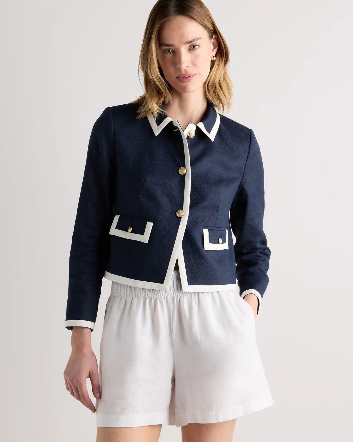 European Stretch Linen Cropped Lady Jacket