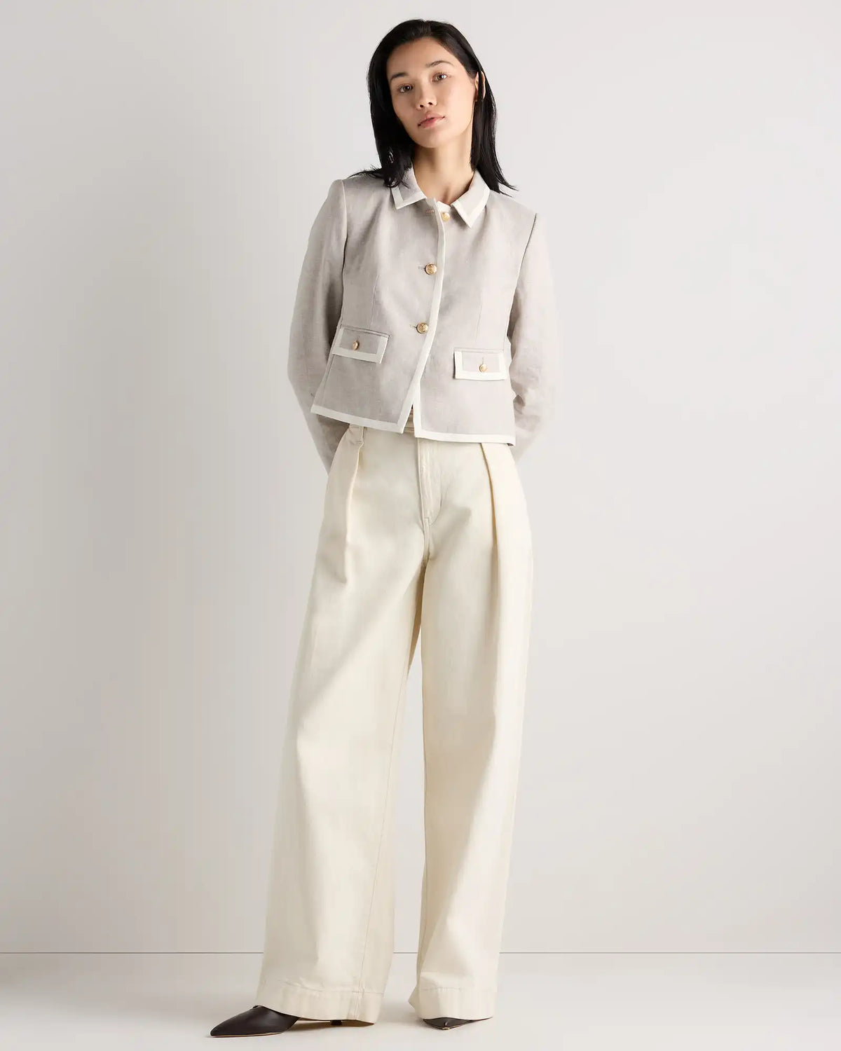 European Stretch Linen Cropped Lady Jacket