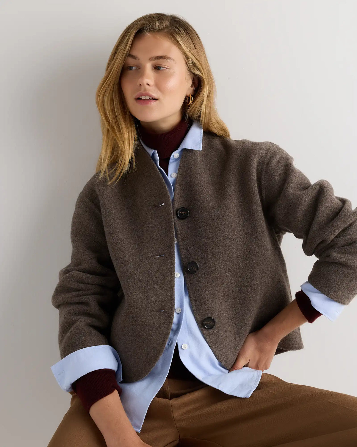 Double-Faced Merino Wool Collarless Cropped Jacket