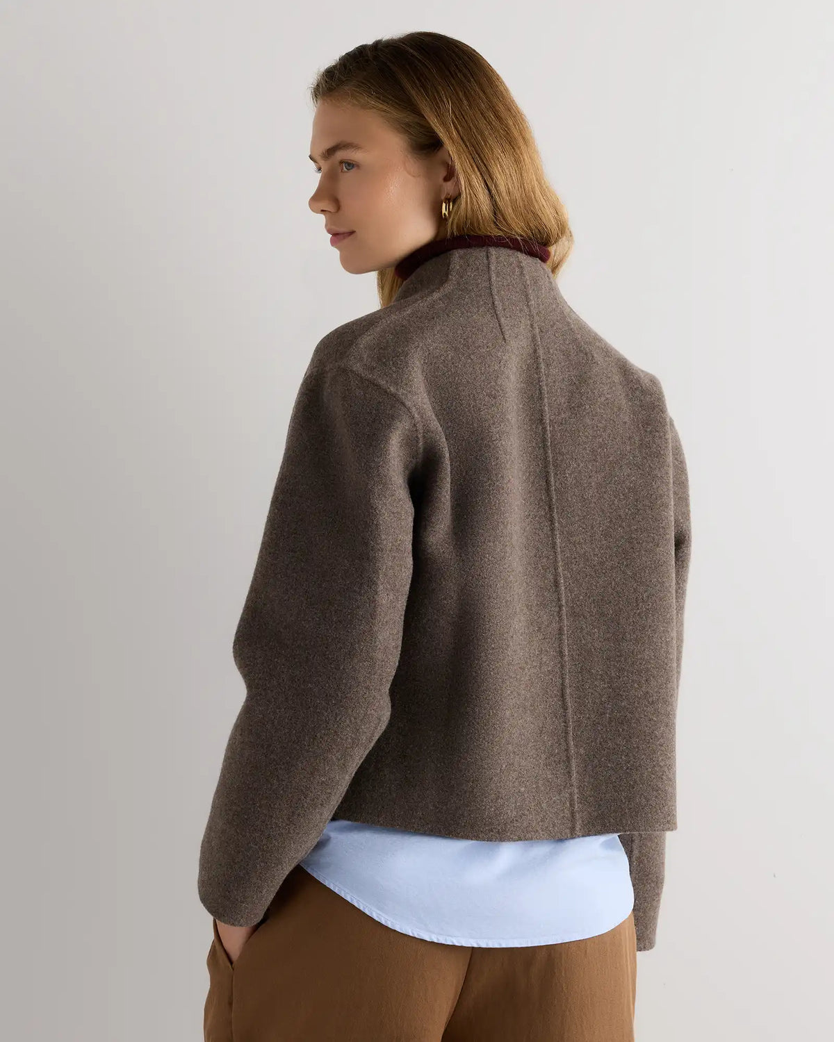 Double-Faced Merino Wool Collarless Cropped Jacket