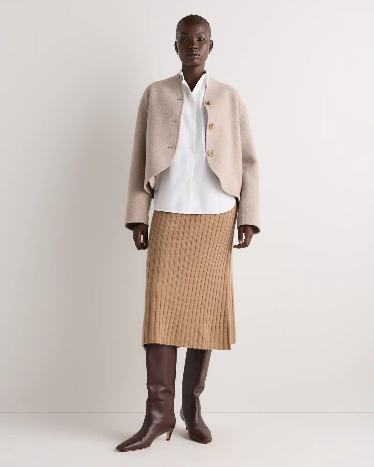 Double-Faced Merino Wool Collarless Cropped Jacket