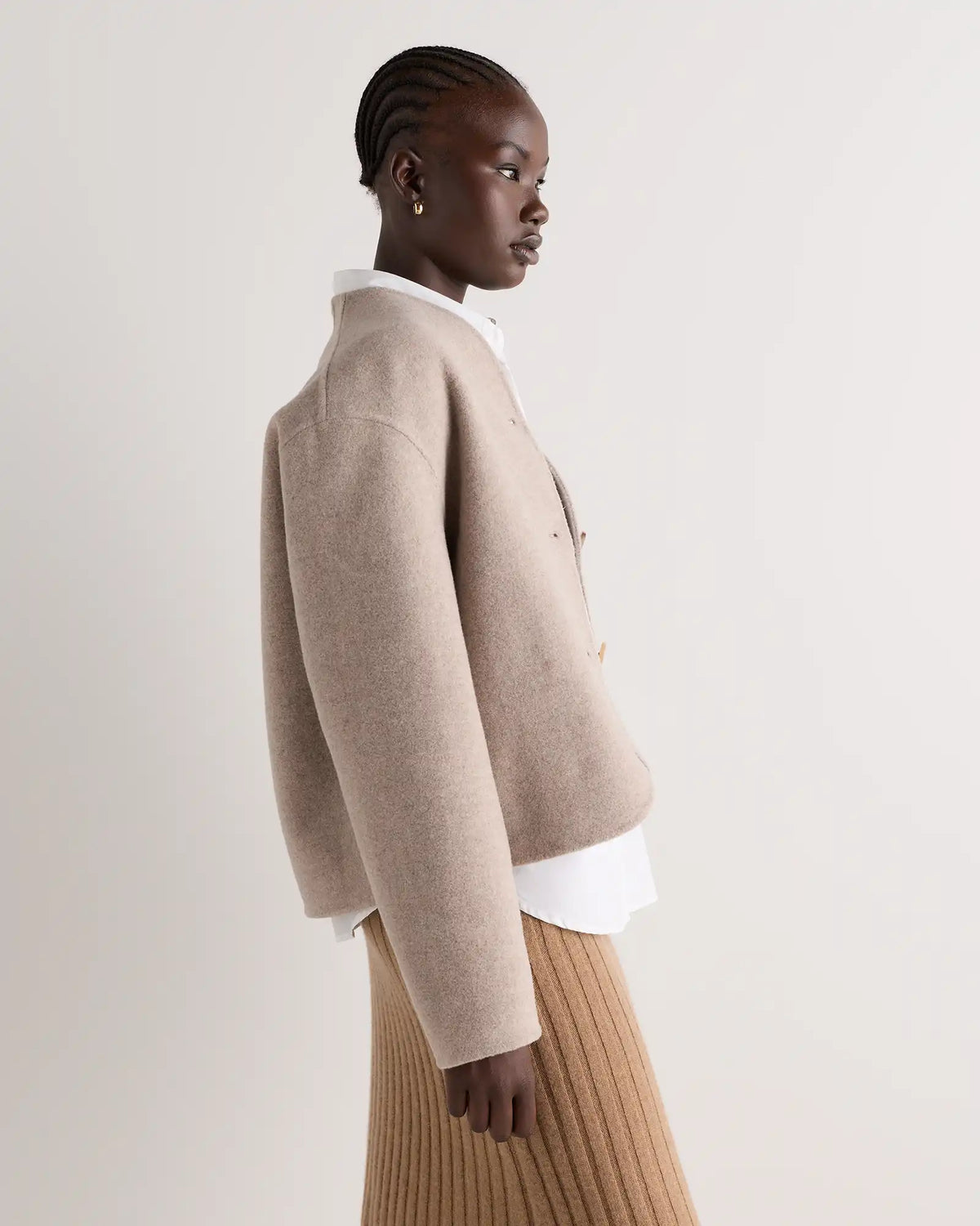 Double-Faced Merino Wool Collarless Cropped Jacket