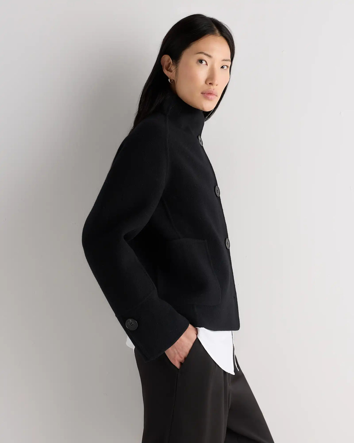 Double-Faced Merino Wool Funnel Neck Jacket