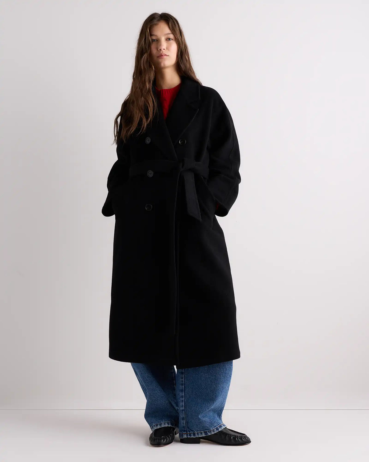 Wool Cashmere Double-Breasted Belted Long Coat
