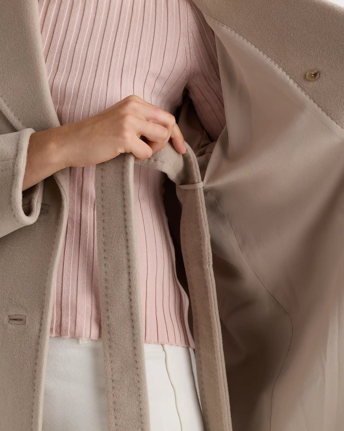Wool Cashmere Double-Breasted Belted Long Coat
