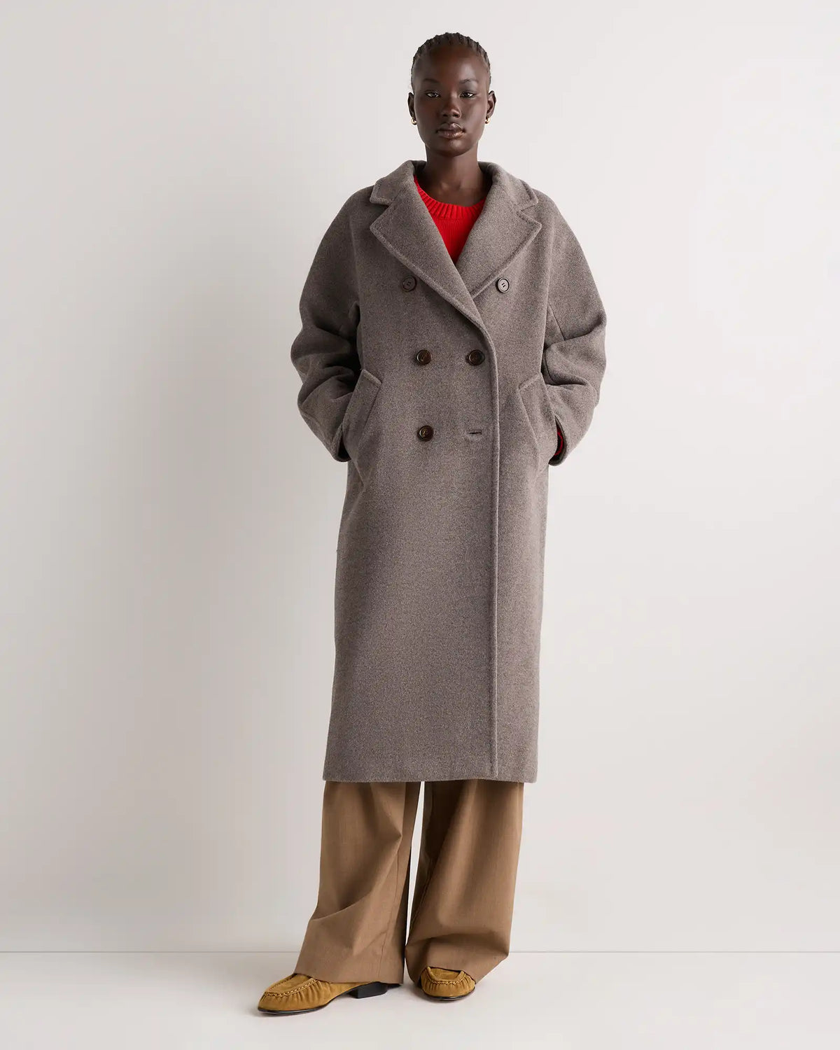 Wool Cashmere Double-Breasted Belted Long Coat