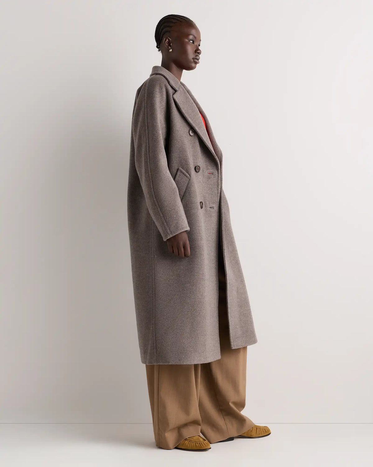 Wool Cashmere Double-Breasted Belted Long Coat