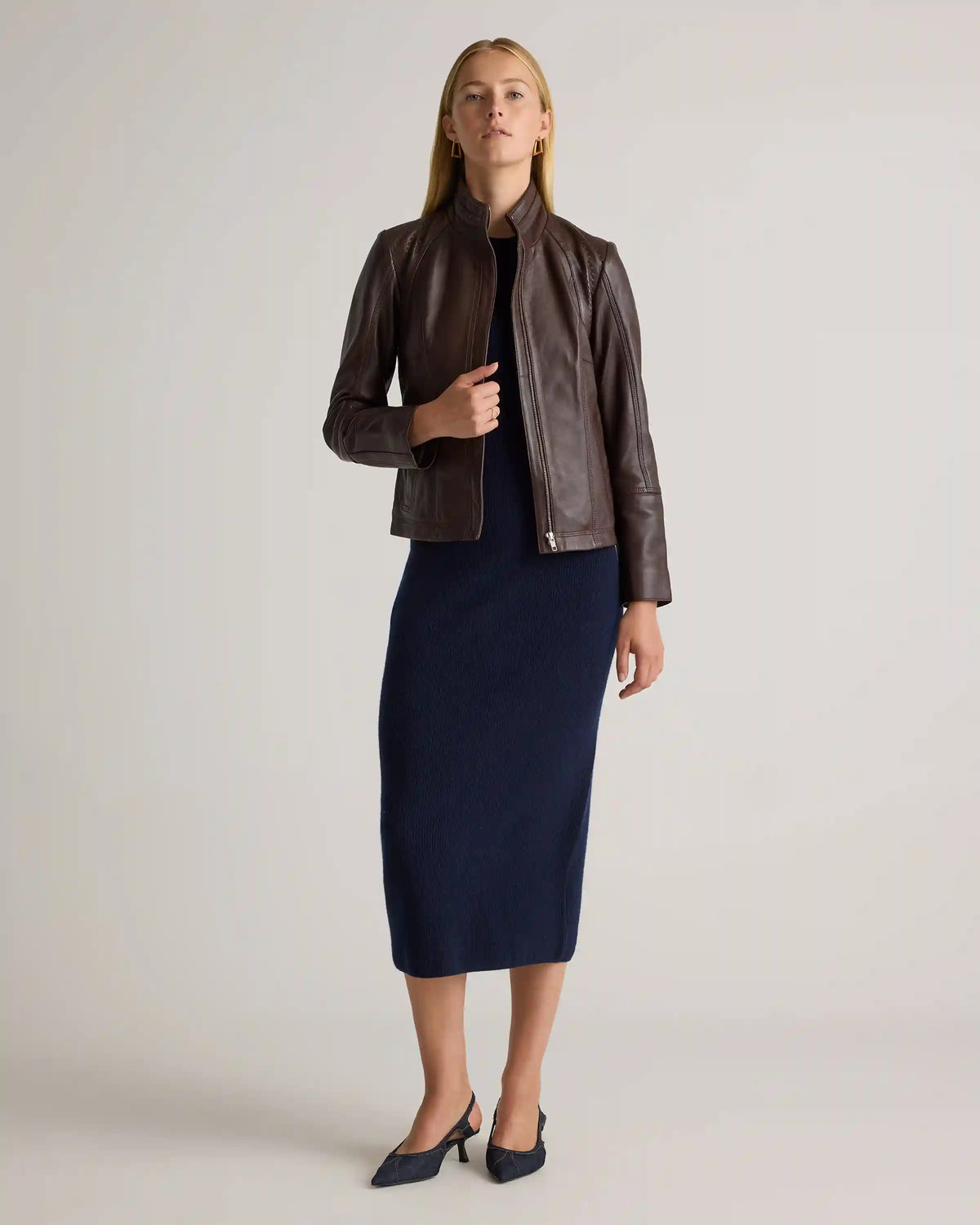 100% Leather Stand-Collar Jacket