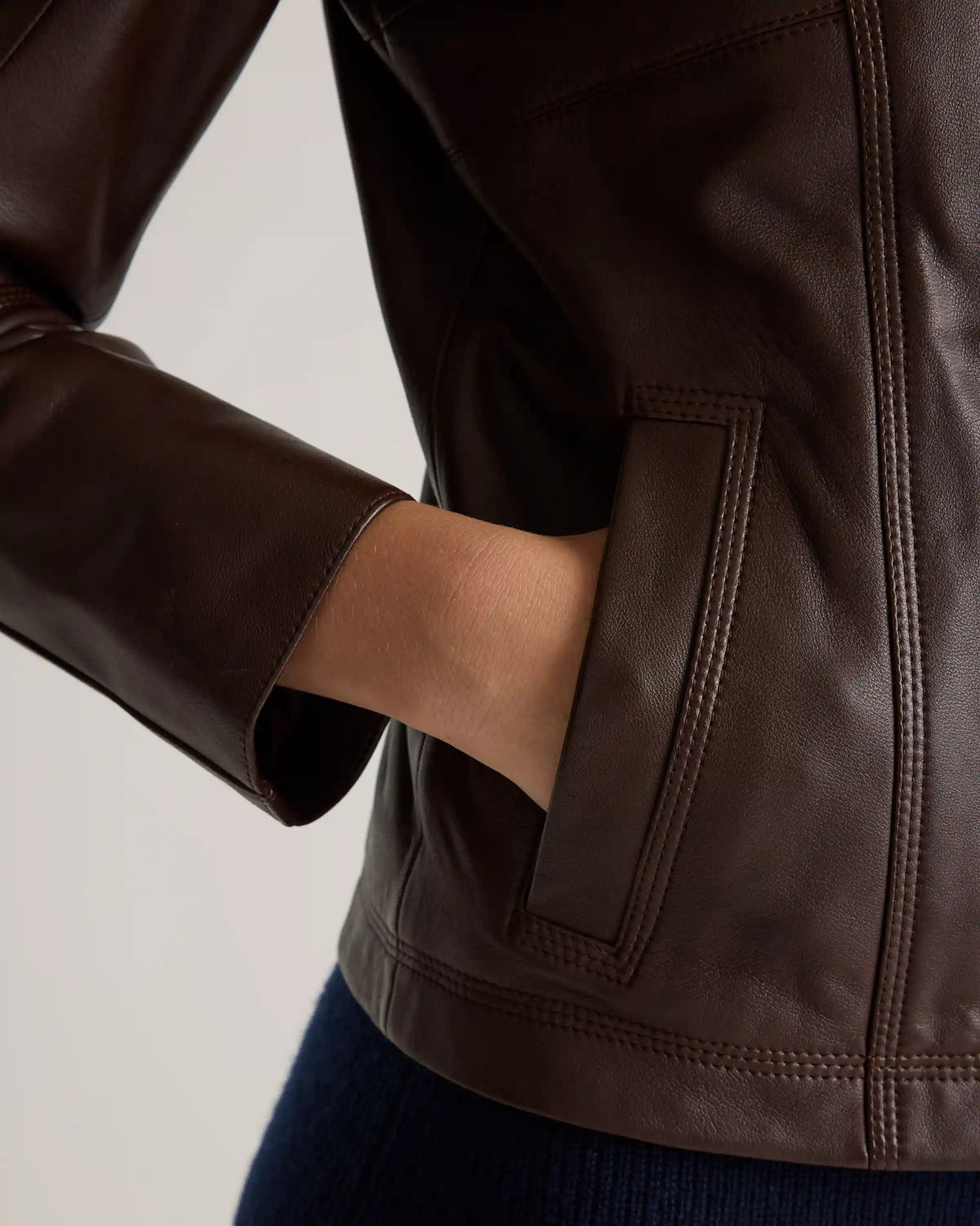 100% Leather Stand-Collar Jacket
