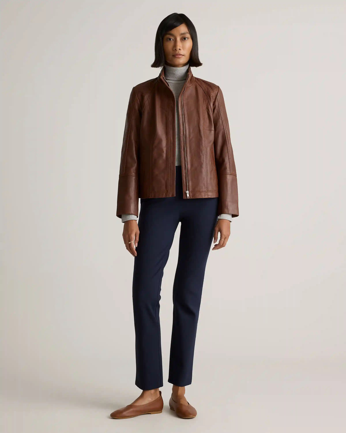 100% Leather Stand-Collar Jacket