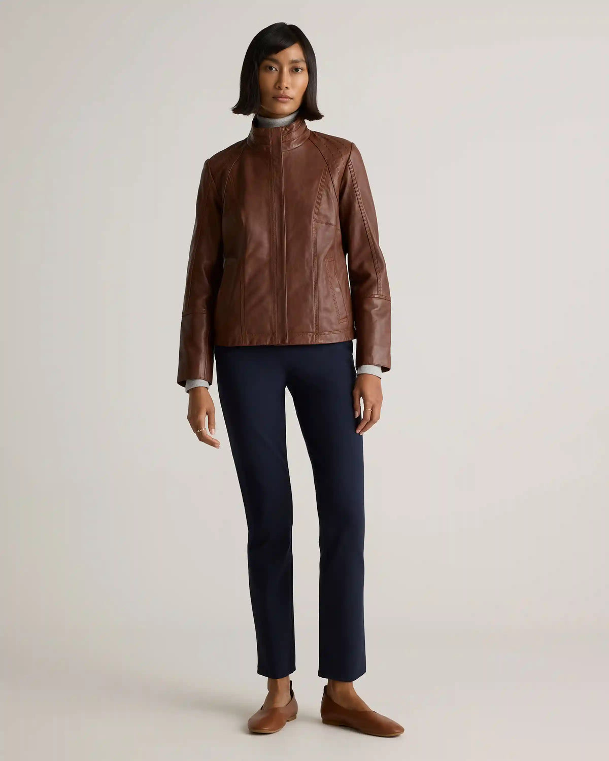100% Leather Stand-Collar Jacket
