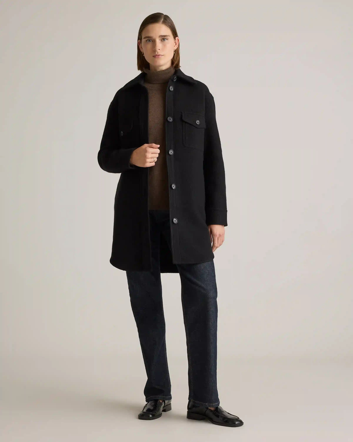 100% Merino Wool Long Shirt Jacket