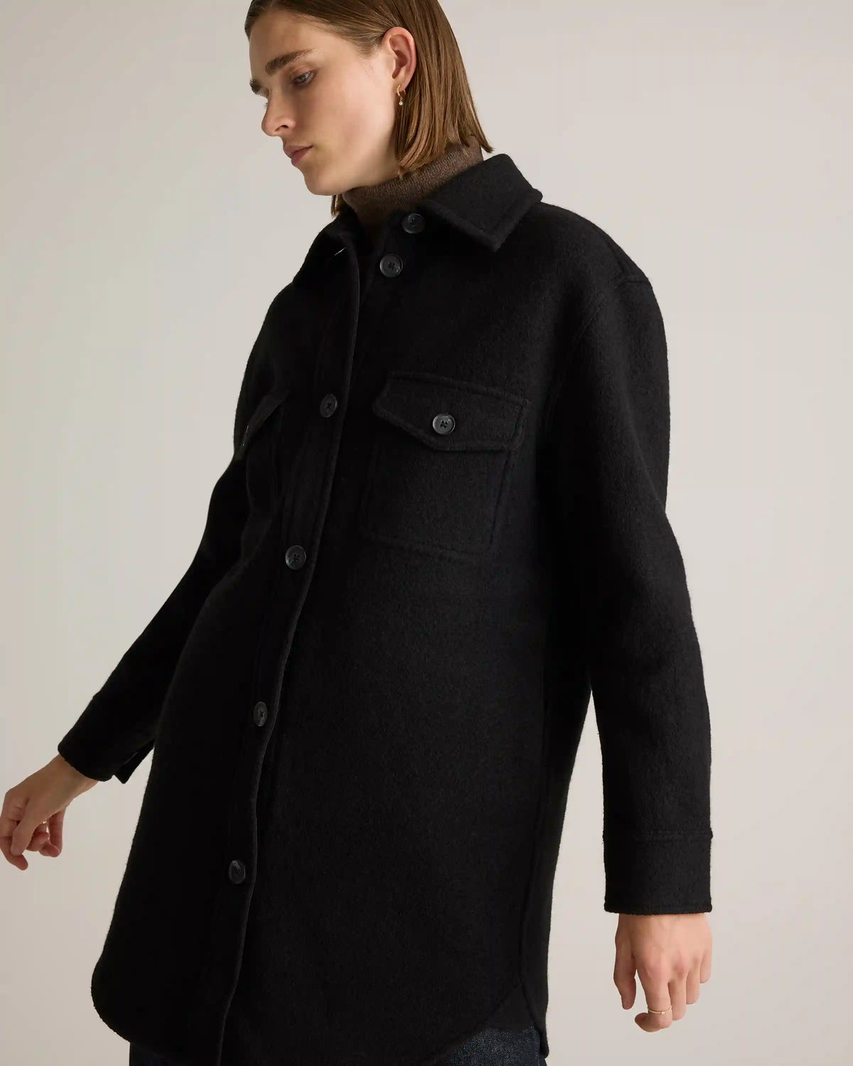 100% Merino Wool Long Shirt Jacket