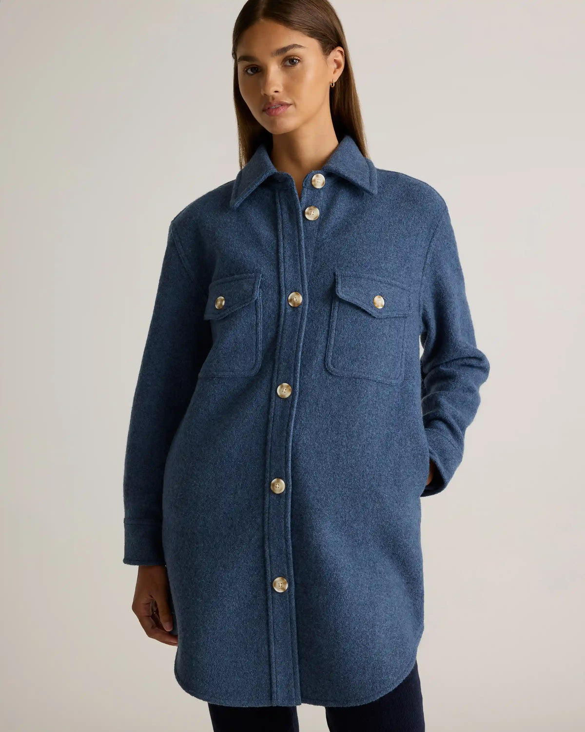100% Merino Wool Long Shirt Jacket