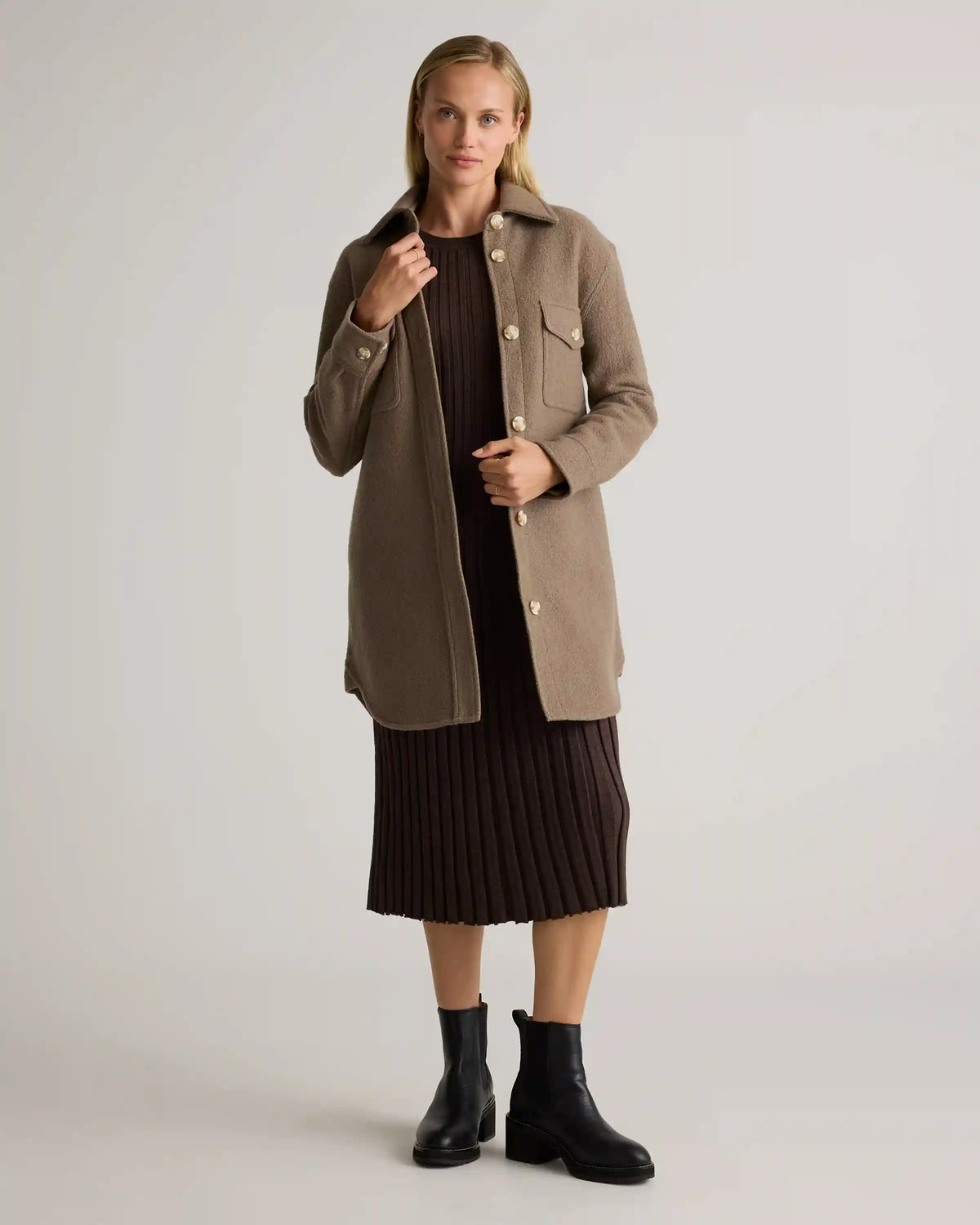 100% Merino Wool Long Shirt Jacket