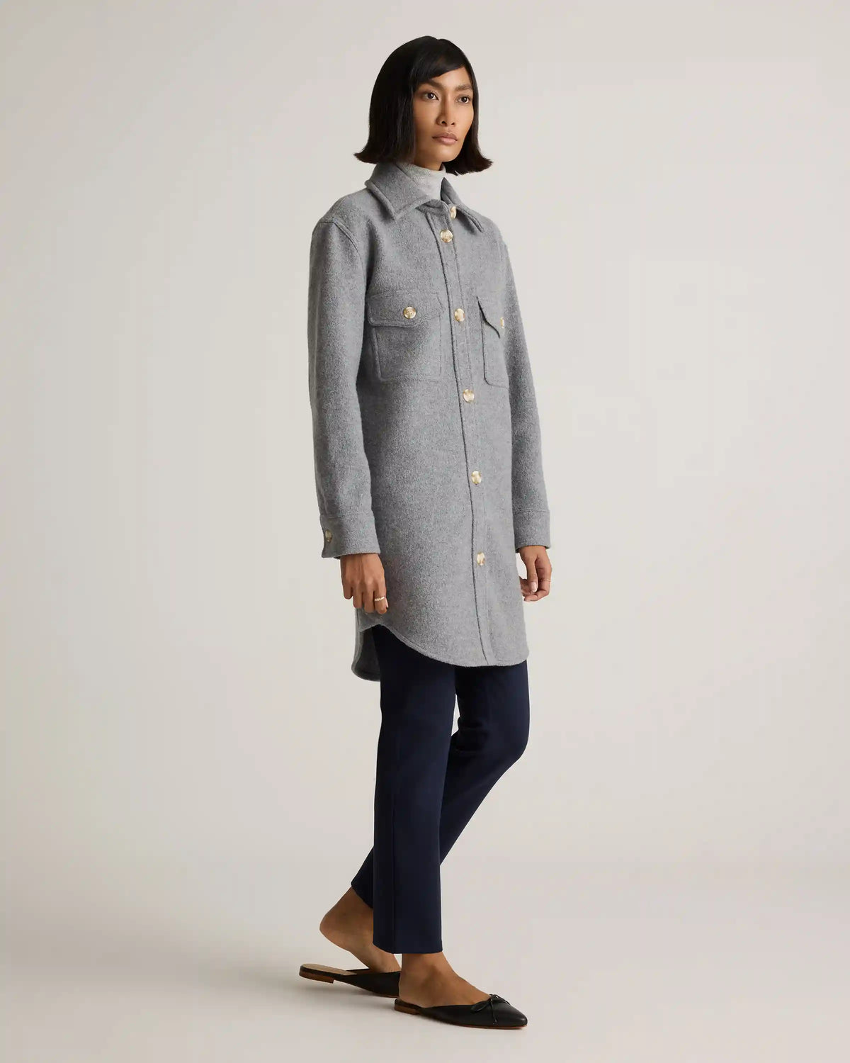 100% Merino Wool Long Shirt Jacket