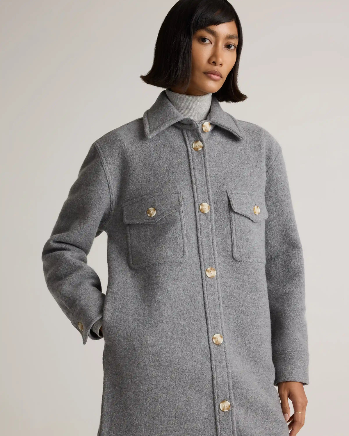 100% Merino Wool Long Shirt Jacket