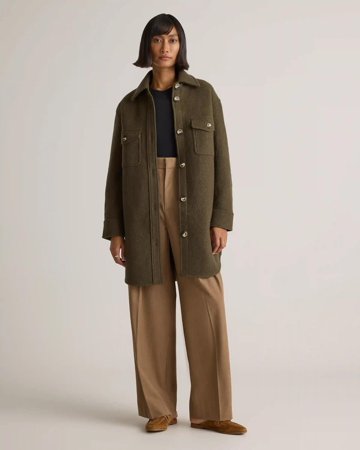 100% Merino Wool Long Shirt Jacket