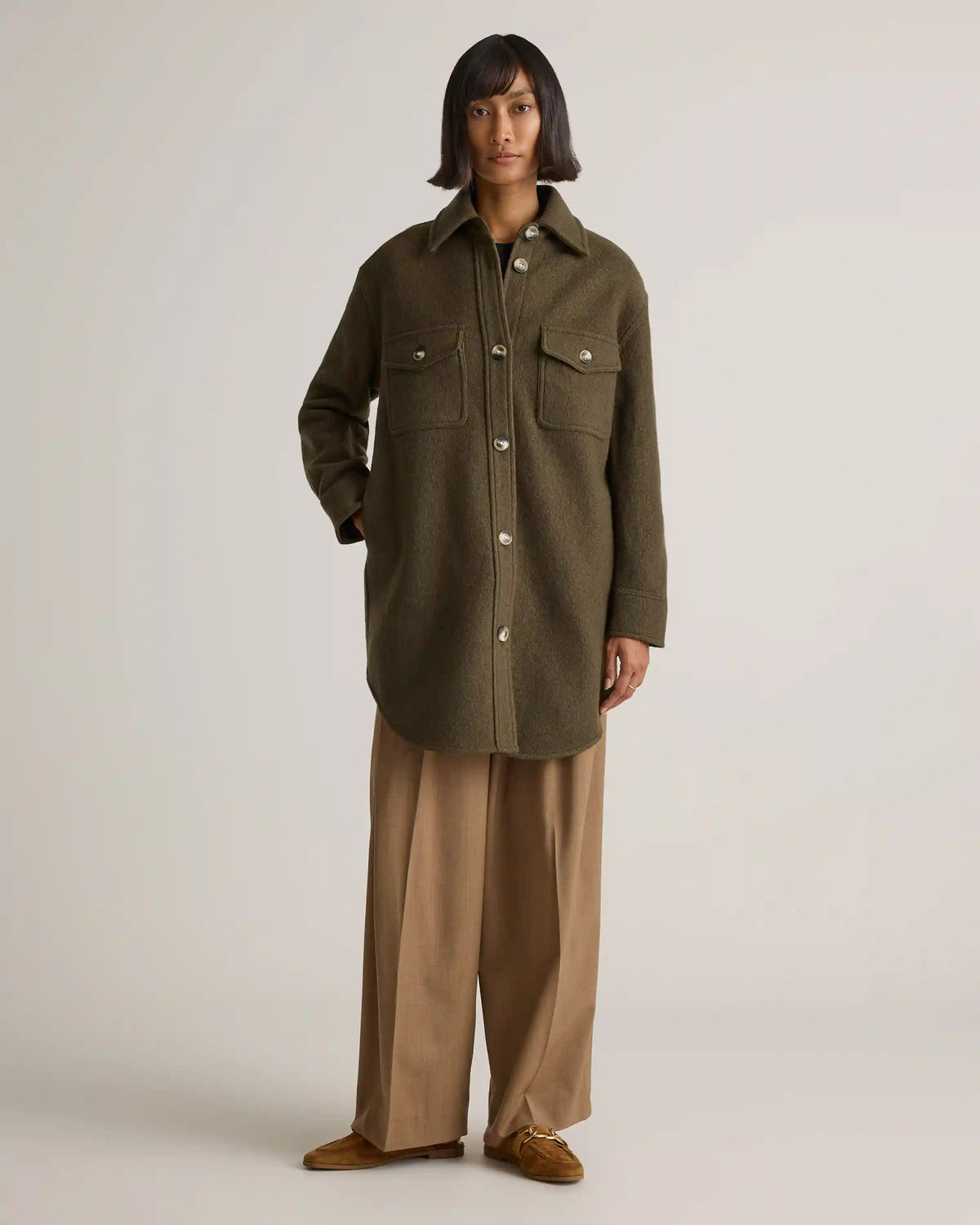 100% Merino Wool Long Shirt Jacket