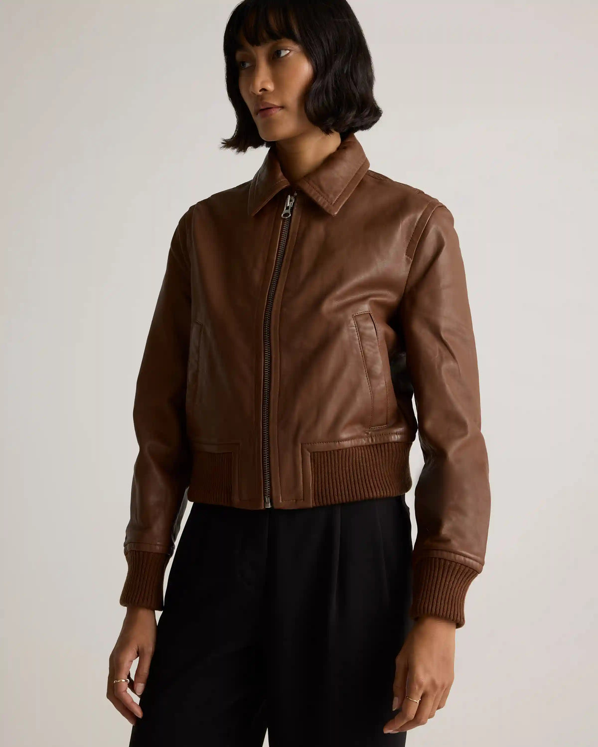100% Washed Leather Bomber Jacket