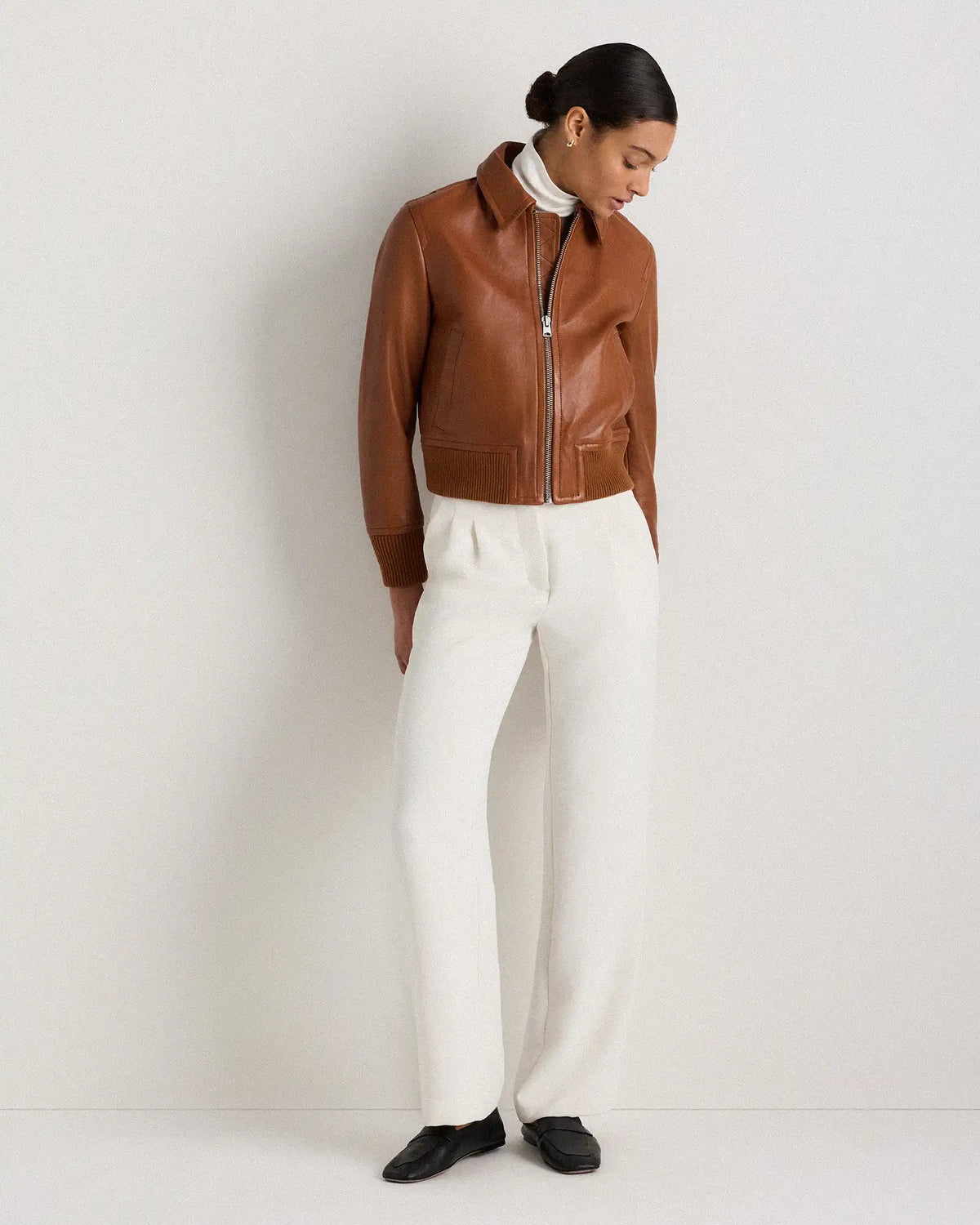 100% Washed Leather Bomber Jacket