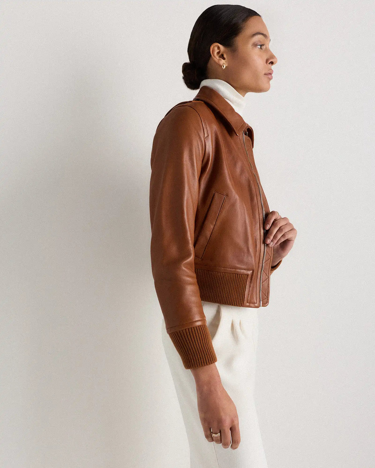 100% Washed Leather Bomber Jacket