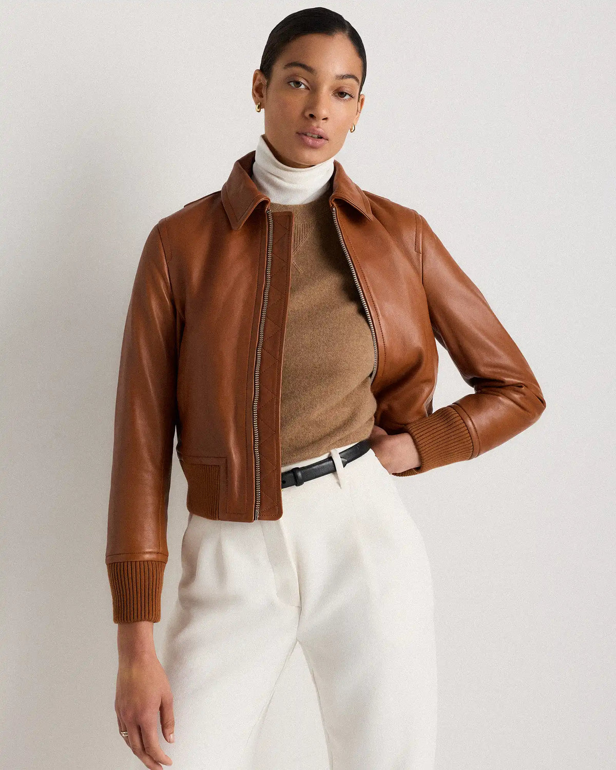 100% Washed Leather Bomber Jacket