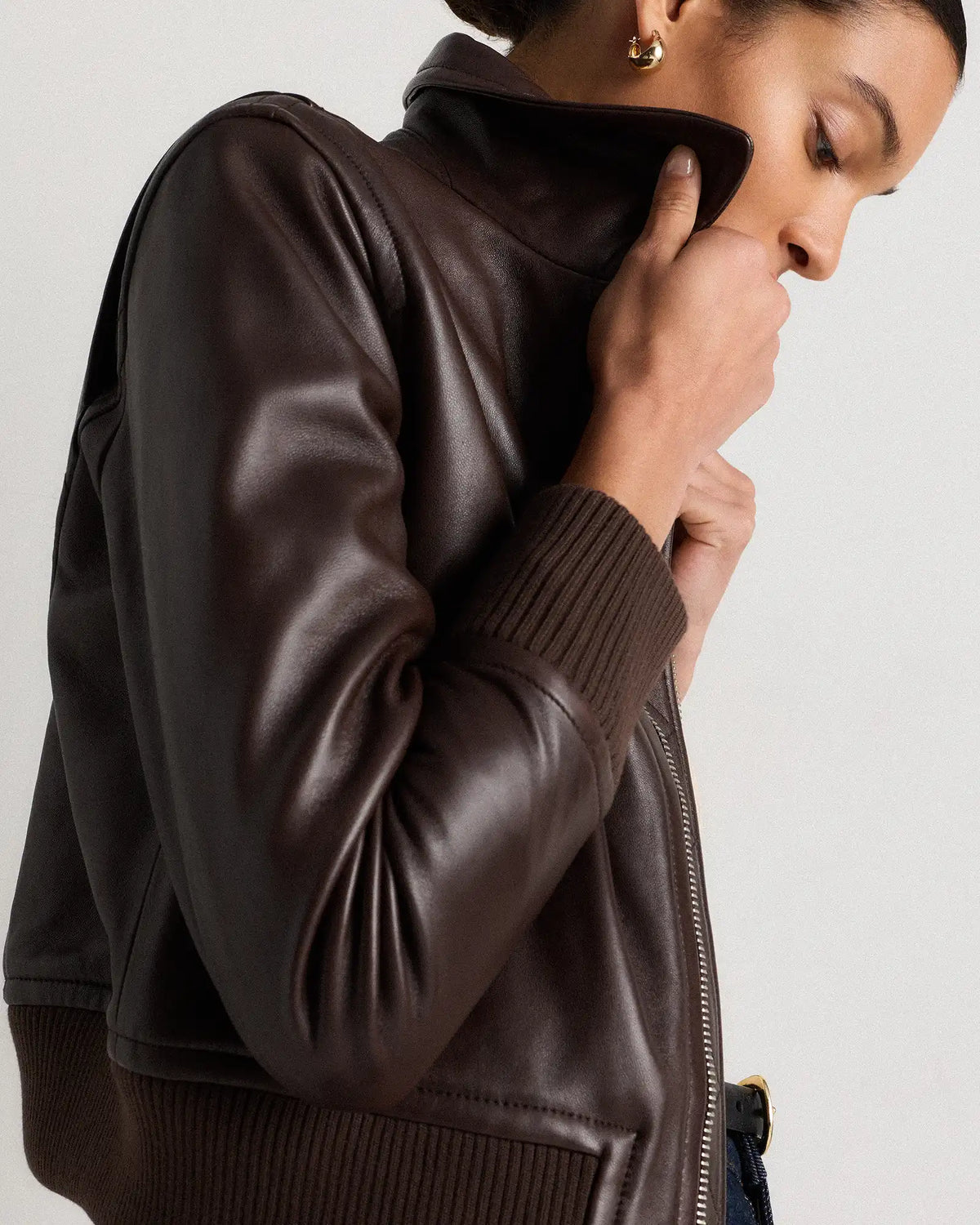 100% Washed Leather Bomber Jacket