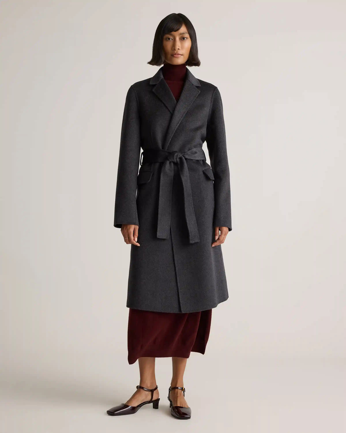 100% Mongolian Cashmere Double-Faced Wrap Coat