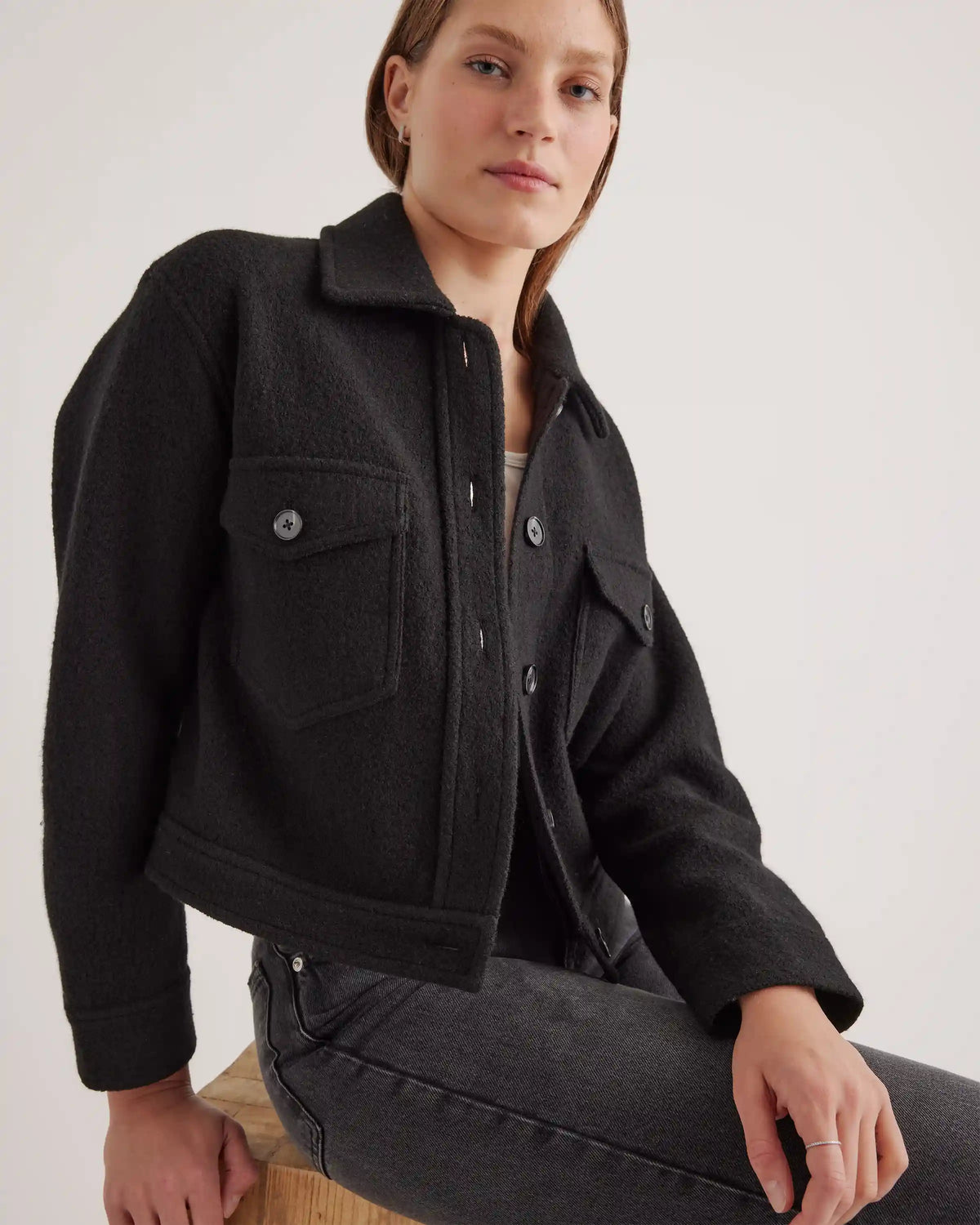 100% Merino Wool Cropped Shirt Jacket