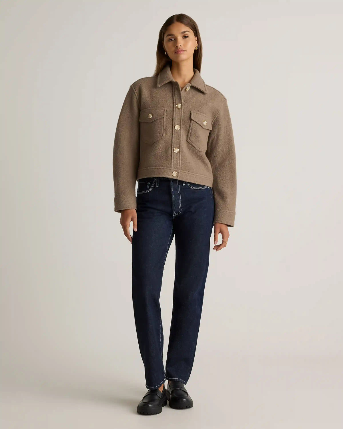 100% Merino Wool Cropped Shirt Jacket