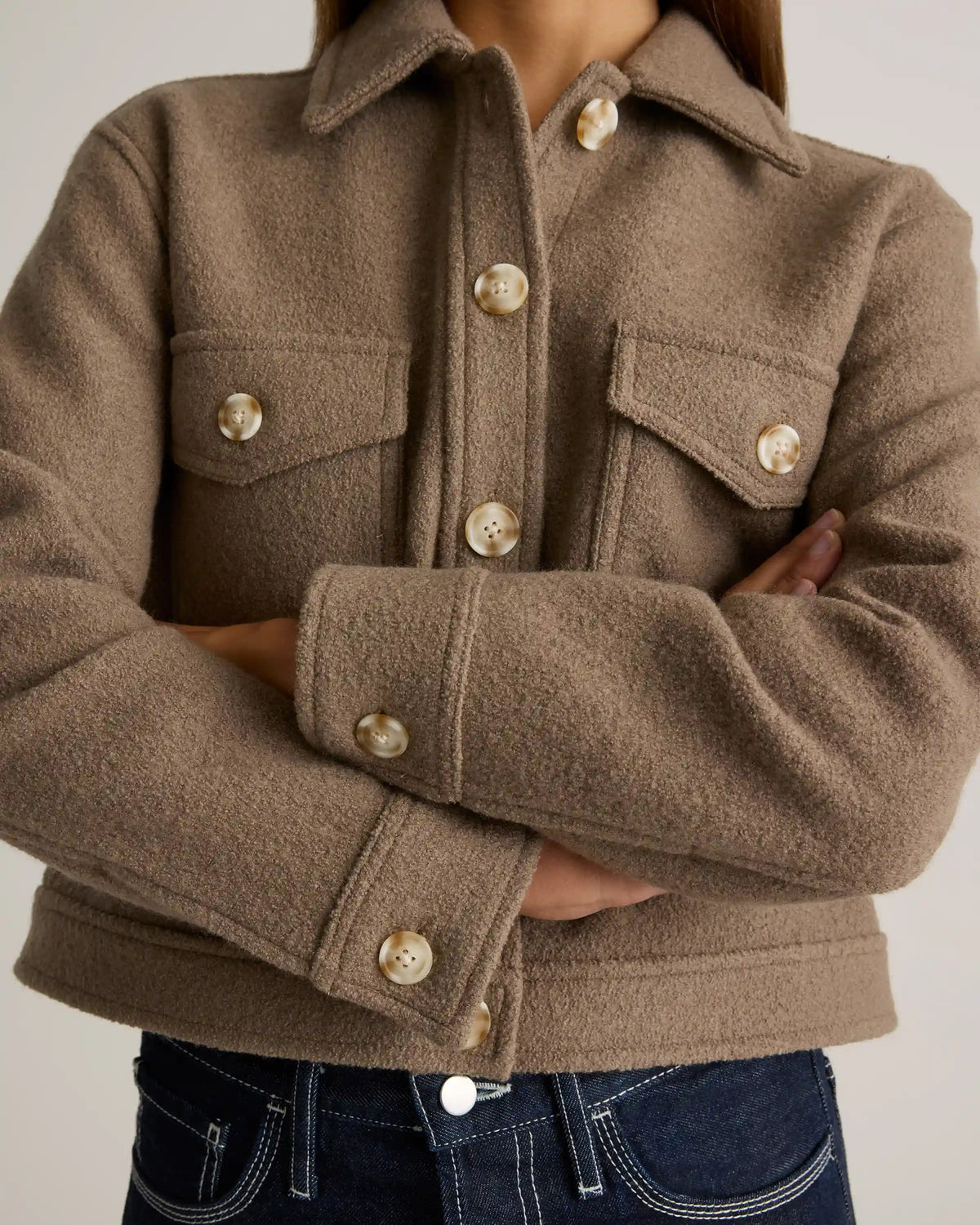 100% Merino Wool Cropped Shirt Jacket