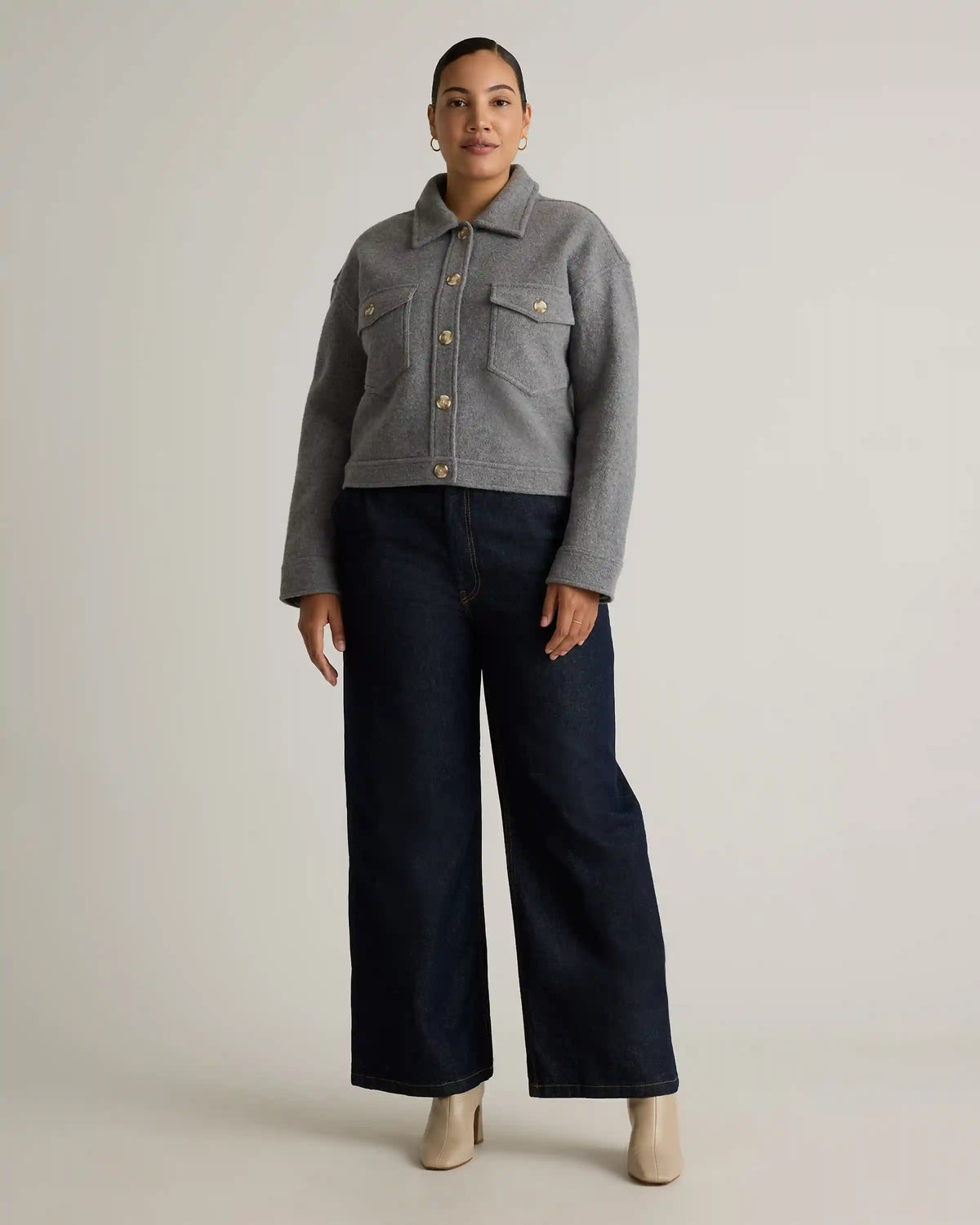 100% Merino Wool Cropped Shirt Jacket