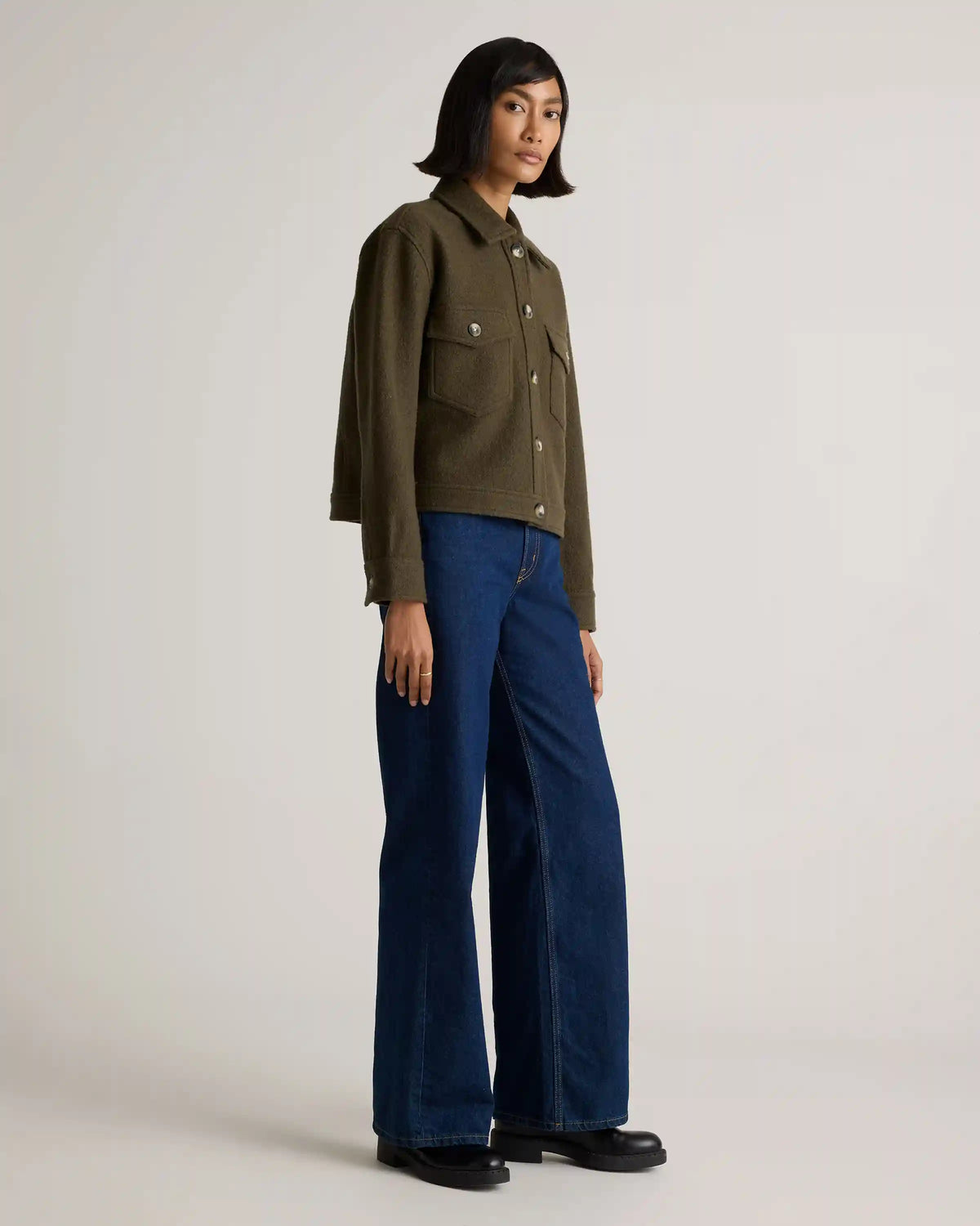 100% Merino Wool Cropped Shirt Jacket
