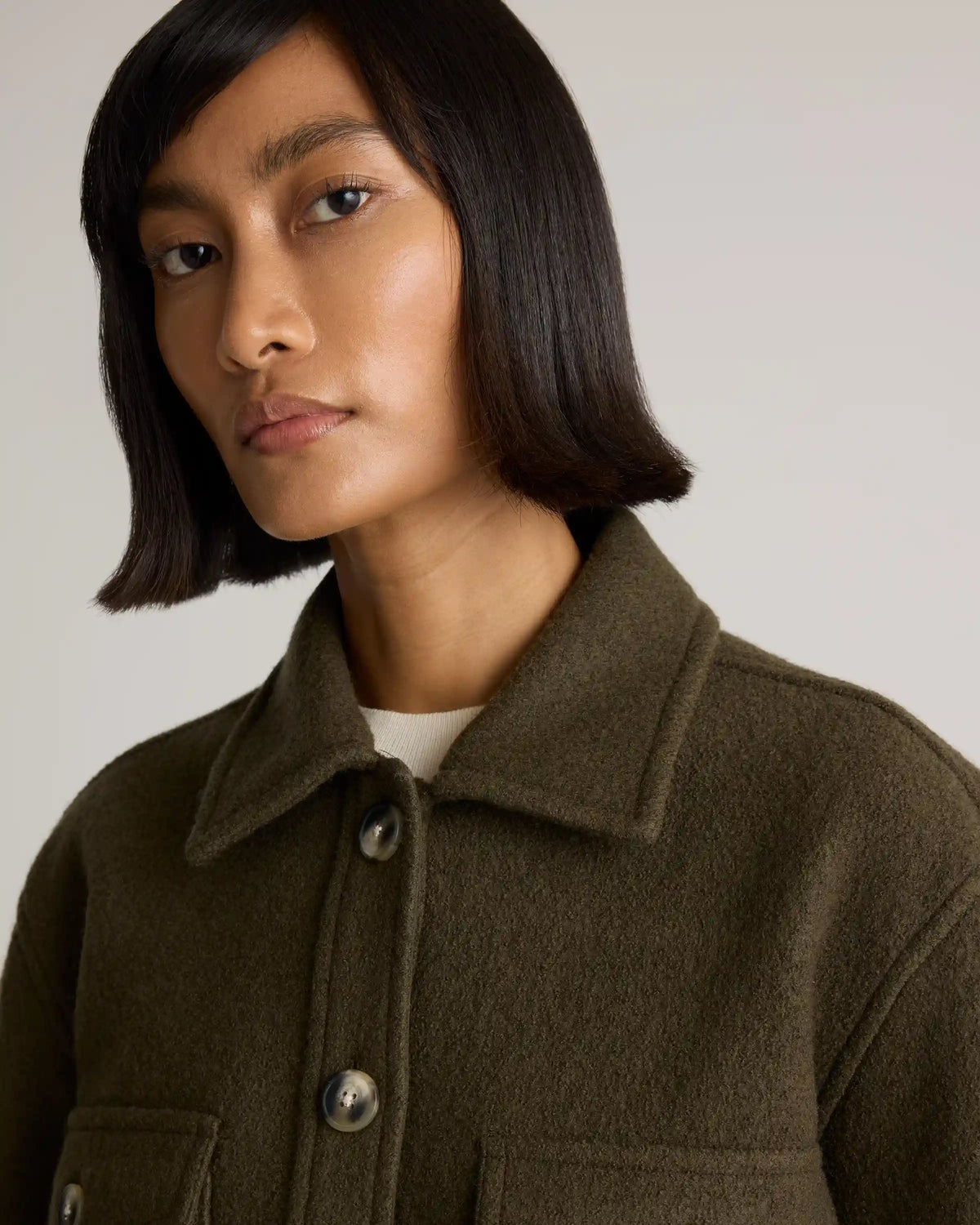 100% Merino Wool Cropped Shirt Jacket