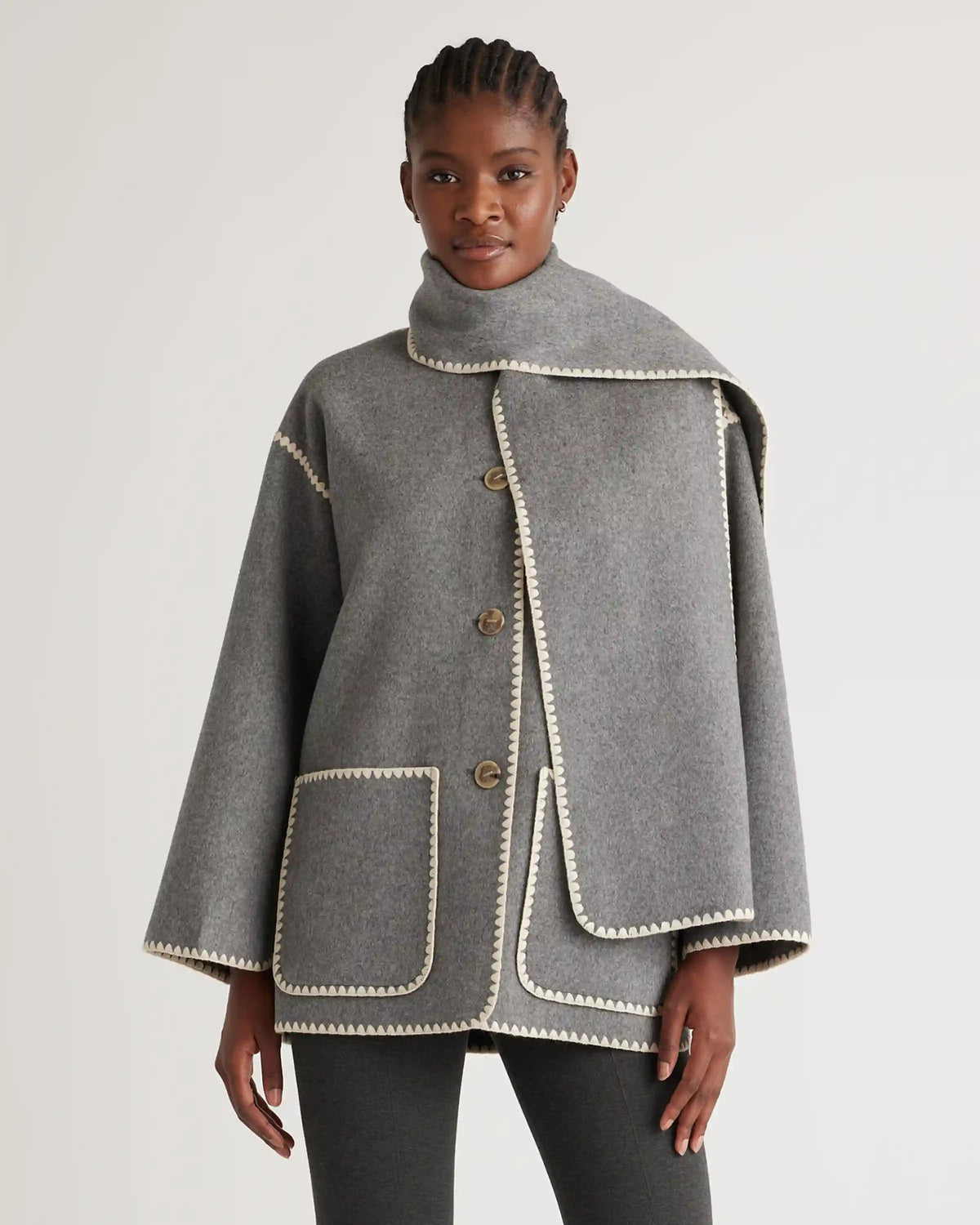 Double-Faced Merino Wool Scarf Coat
