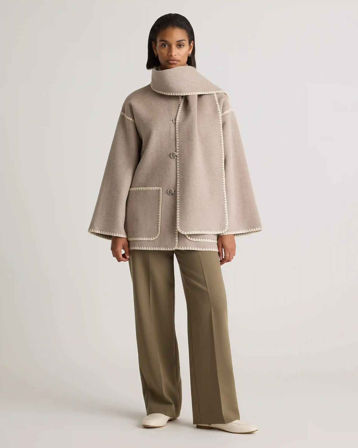 Double-Faced Merino Wool Scarf Coat