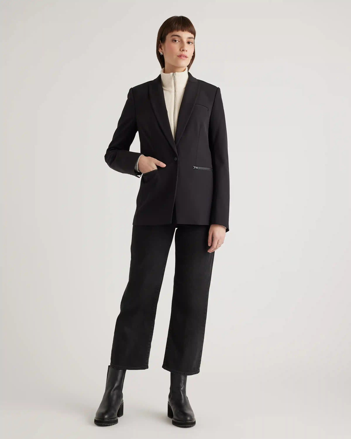 100% Mongolian Cashmere Ribbed Collar Blazer Insert
