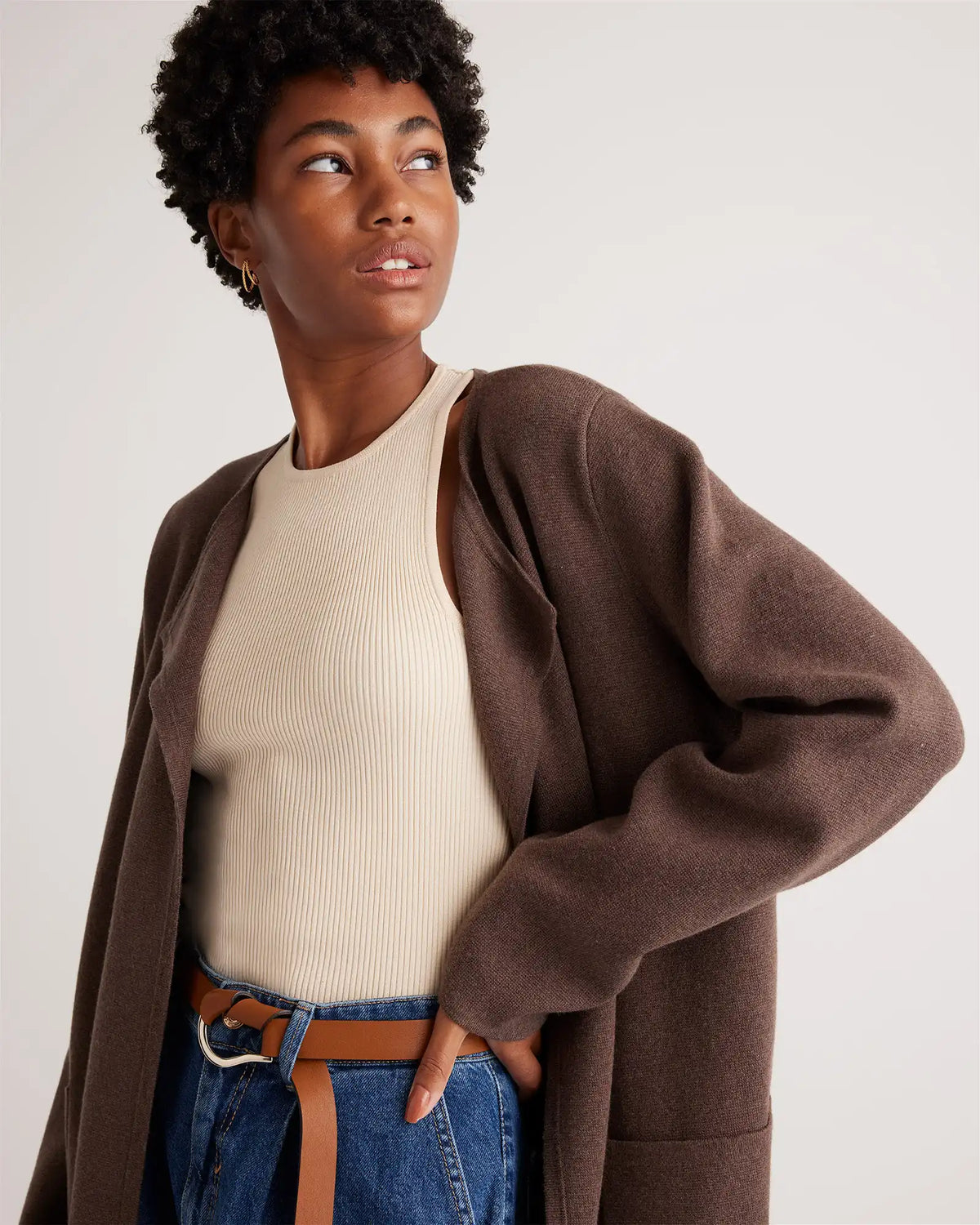 100% Organic Cotton Knit Collarless Coat