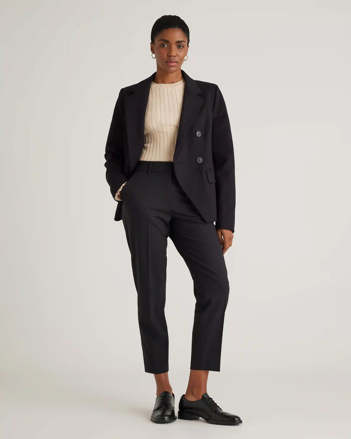 Ultra-Stretch Ponte Double-Breasted Blazer