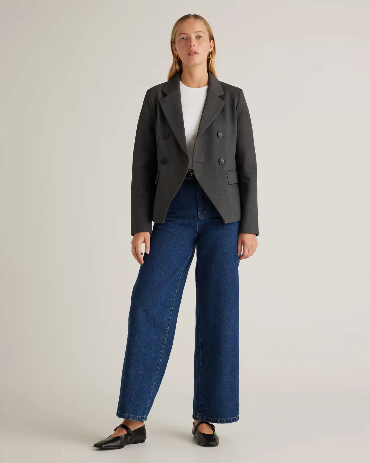 Ultra-Stretch Ponte Double-Breasted Blazer