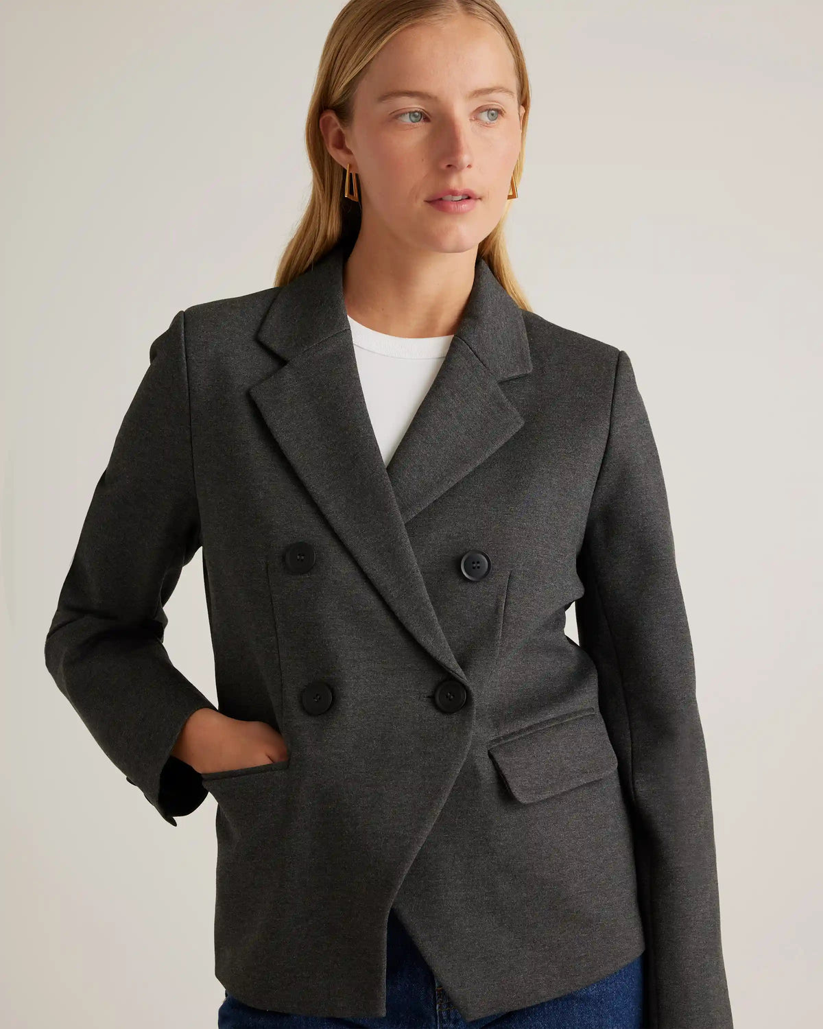 Ultra-Stretch Ponte Double-Breasted Blazer