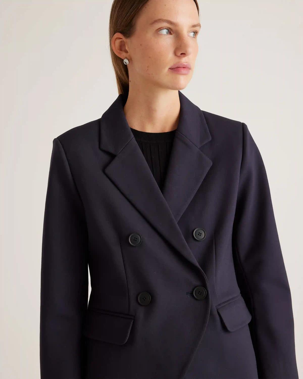 Ultra-Stretch Ponte Double-Breasted Blazer