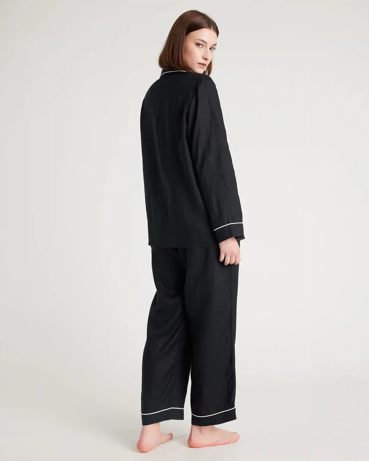 100% European Linen Long Sleeve Pajama Set with Piping