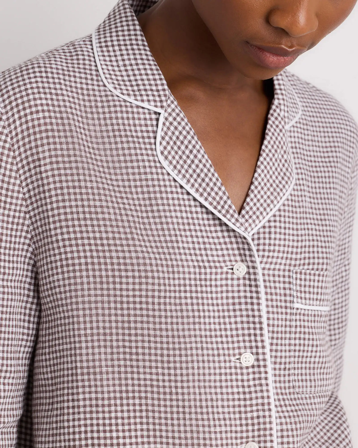 100% European Linen Long Sleeve Pajama Set with Piping